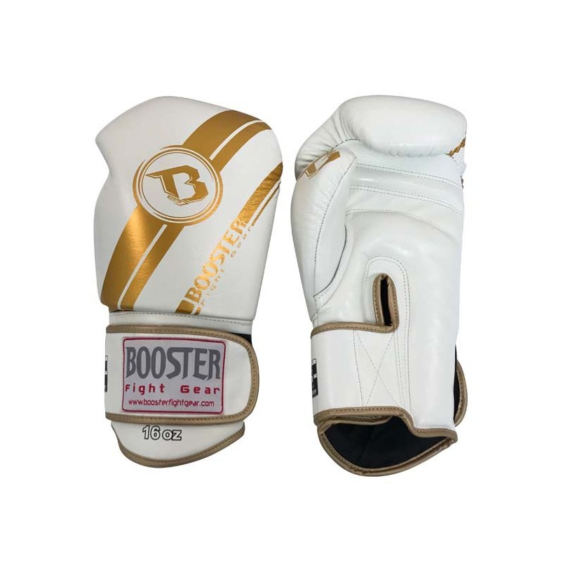 Gants de Boxe Booster blanc "BGL 1 V3 WHITE/GOLD", Muay Thai, Boxe Thai, Kickboxing, K-1