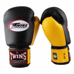 Gants de Boxe Twins noir et jaune "Bgvl 3", Muay Thai, Boxe Thai, Kickboxing, K-1