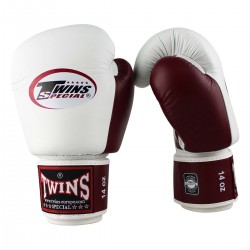 Gants de Boxe Twins blanc et rouge bordeau "Bgvl 3", Muay Thai, Boxe Thai, Kickboxing, K-1
