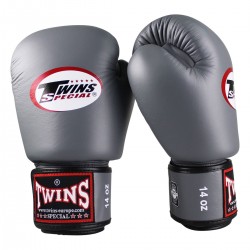 Gants de Boxe Twins gris et noir "Bgvl 3", Muay Thai, Boxe Thai, Kickboxing, K-1
